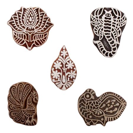 Set of 5 Piece New Mix Wooden Printing Blocks